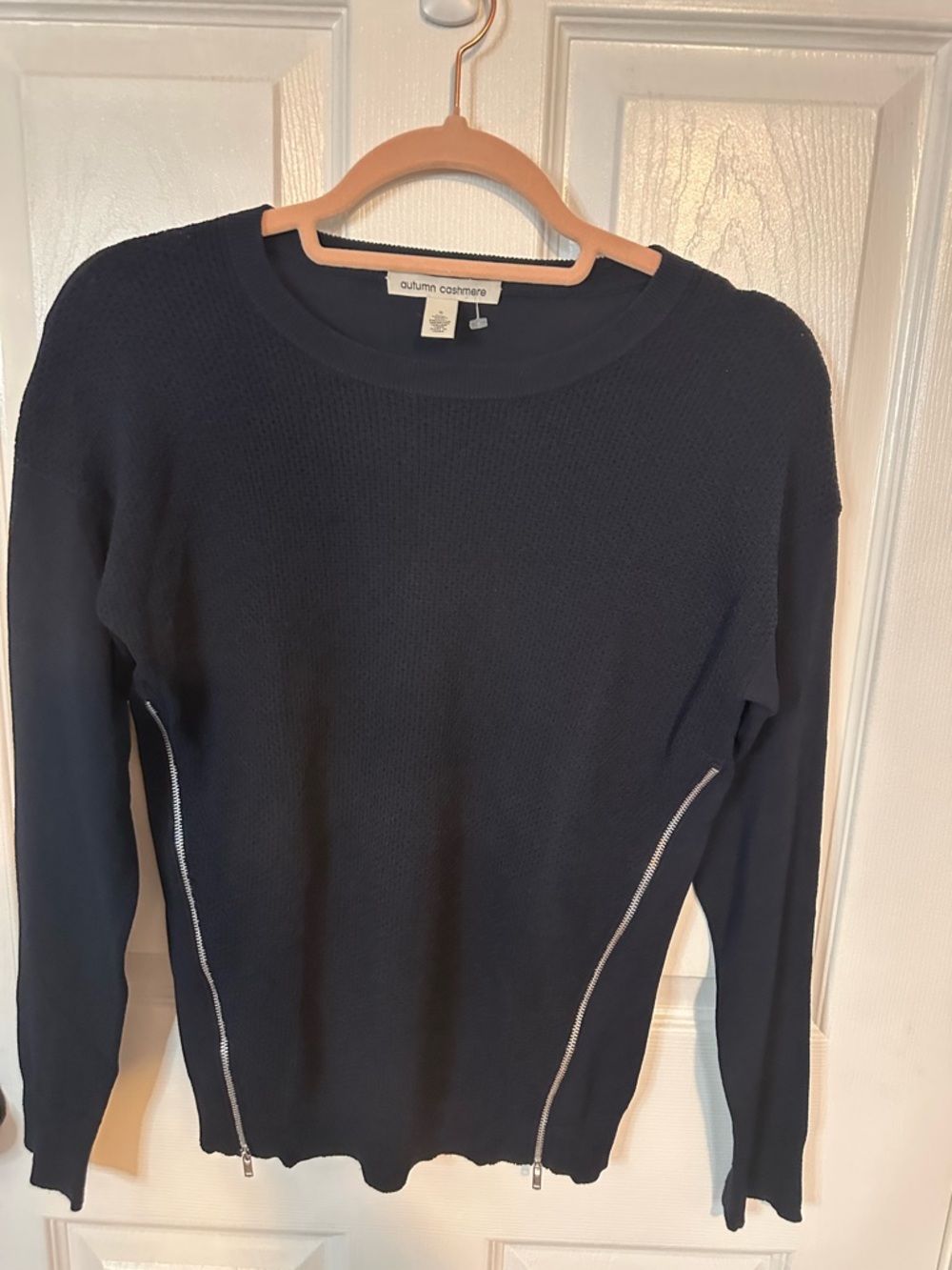 Autumn Cashmere Navy Crewneck Sweater with Side Zippers